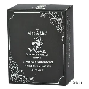 Miss & Mrs 2-Way Face Powder Cake SPF 50 PA+++ – Color 1, 10g, Long-Lasting Matte Finish for Smooth & Flawless Skin